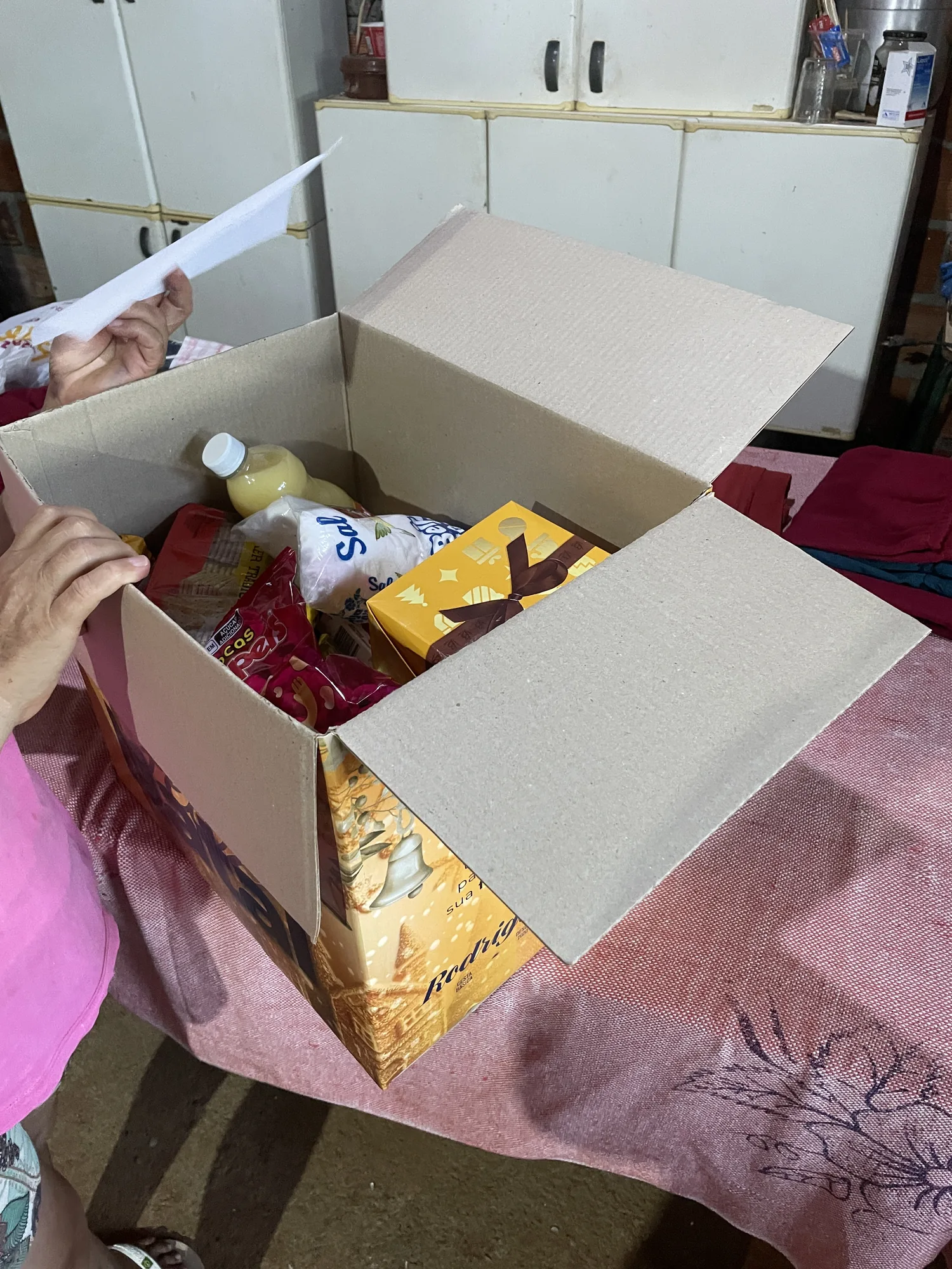 A food basket being delivered to a family in need
